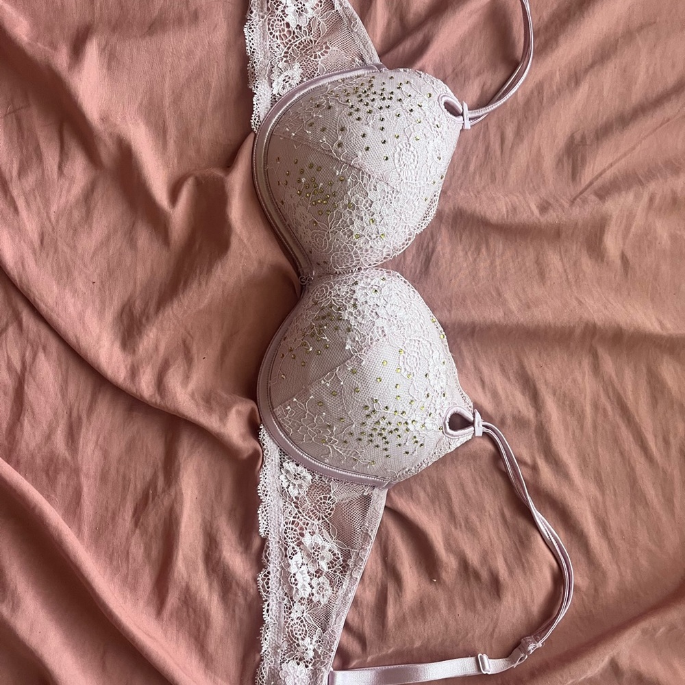 Victoria’s Secret bra 36B sexy little thing pink lace gold sparkles